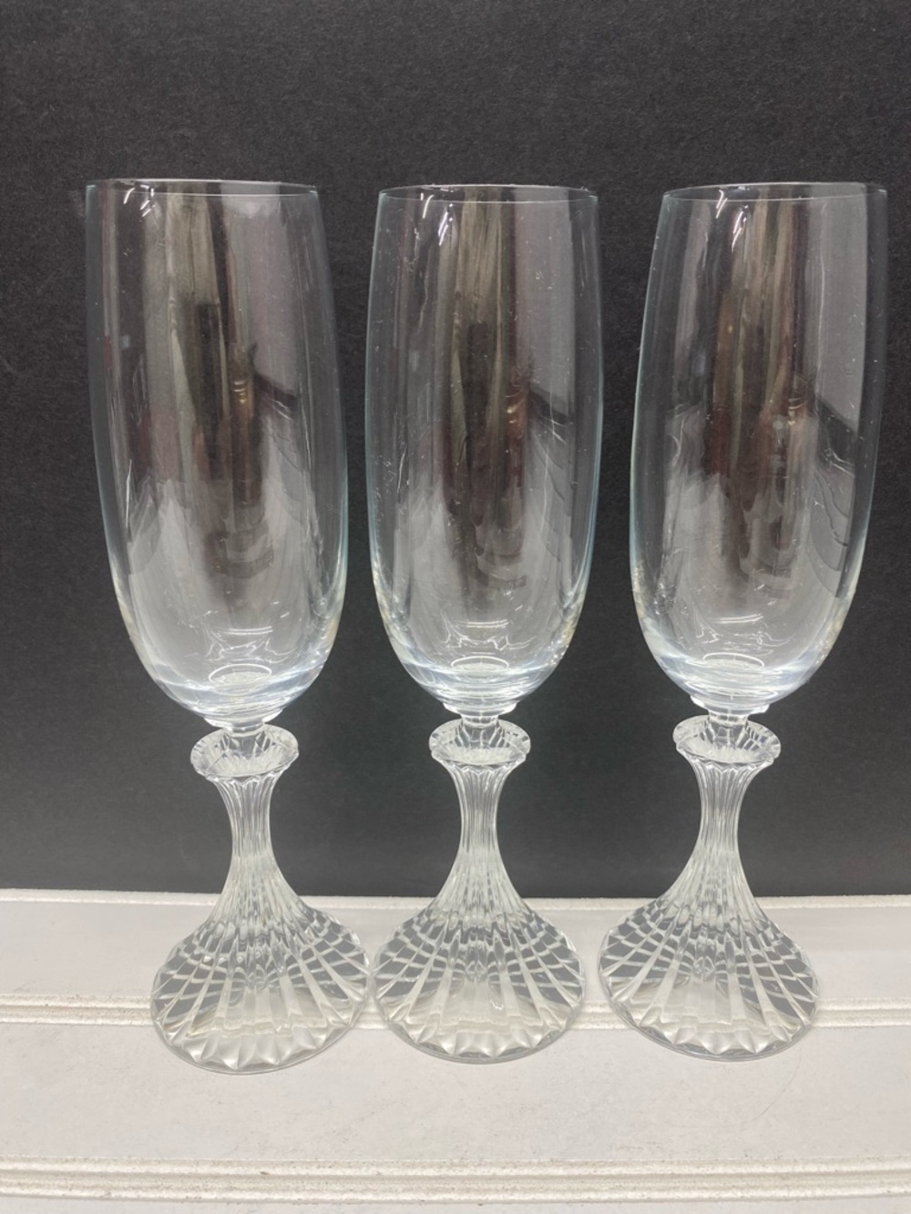 Mikasa The Ritz Crystal Champagne Glasses Stemmed Barware Set of Three